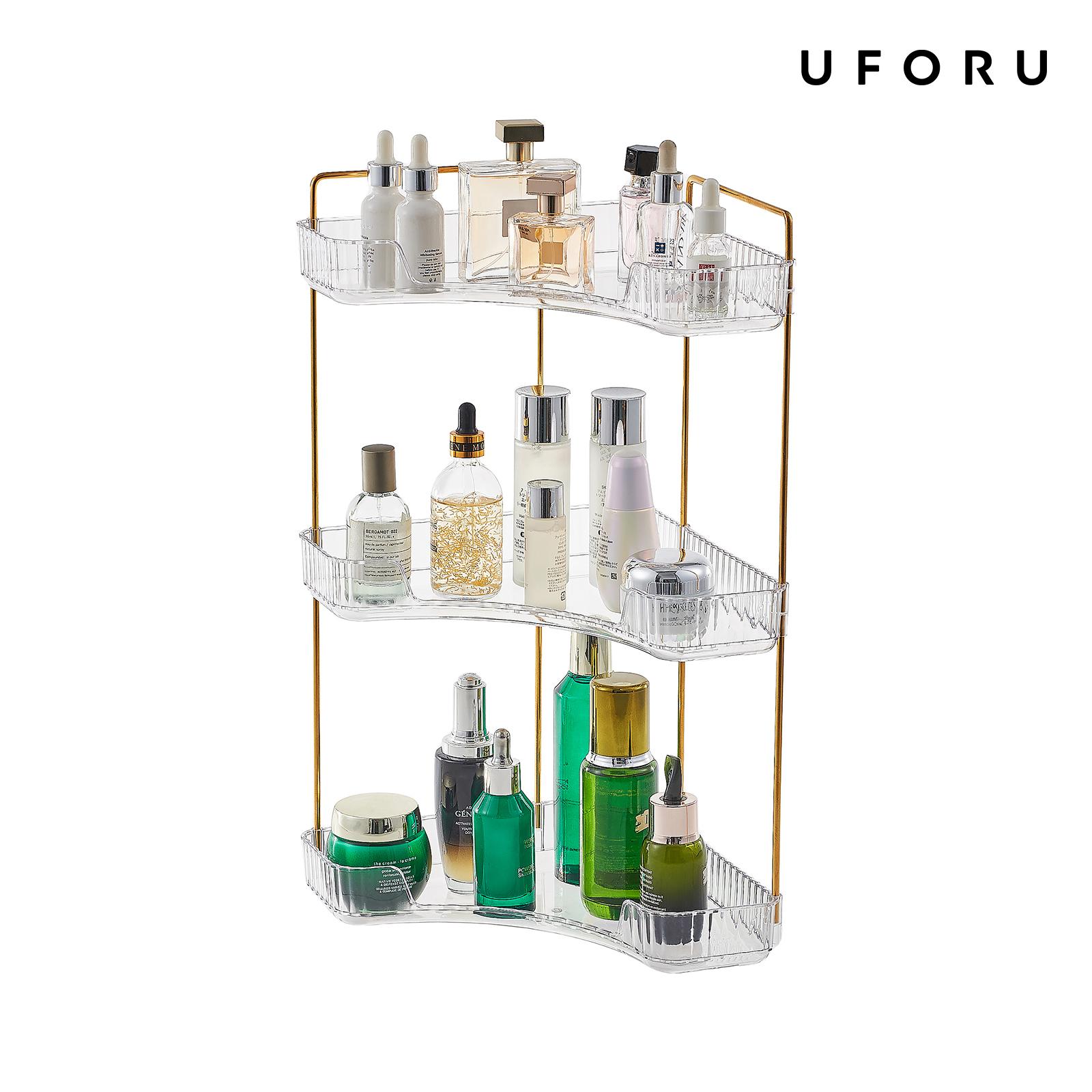 Luxury Gold Skincare - 3-poziomowy przezroczysty organizer łazienkowy, narożna półka